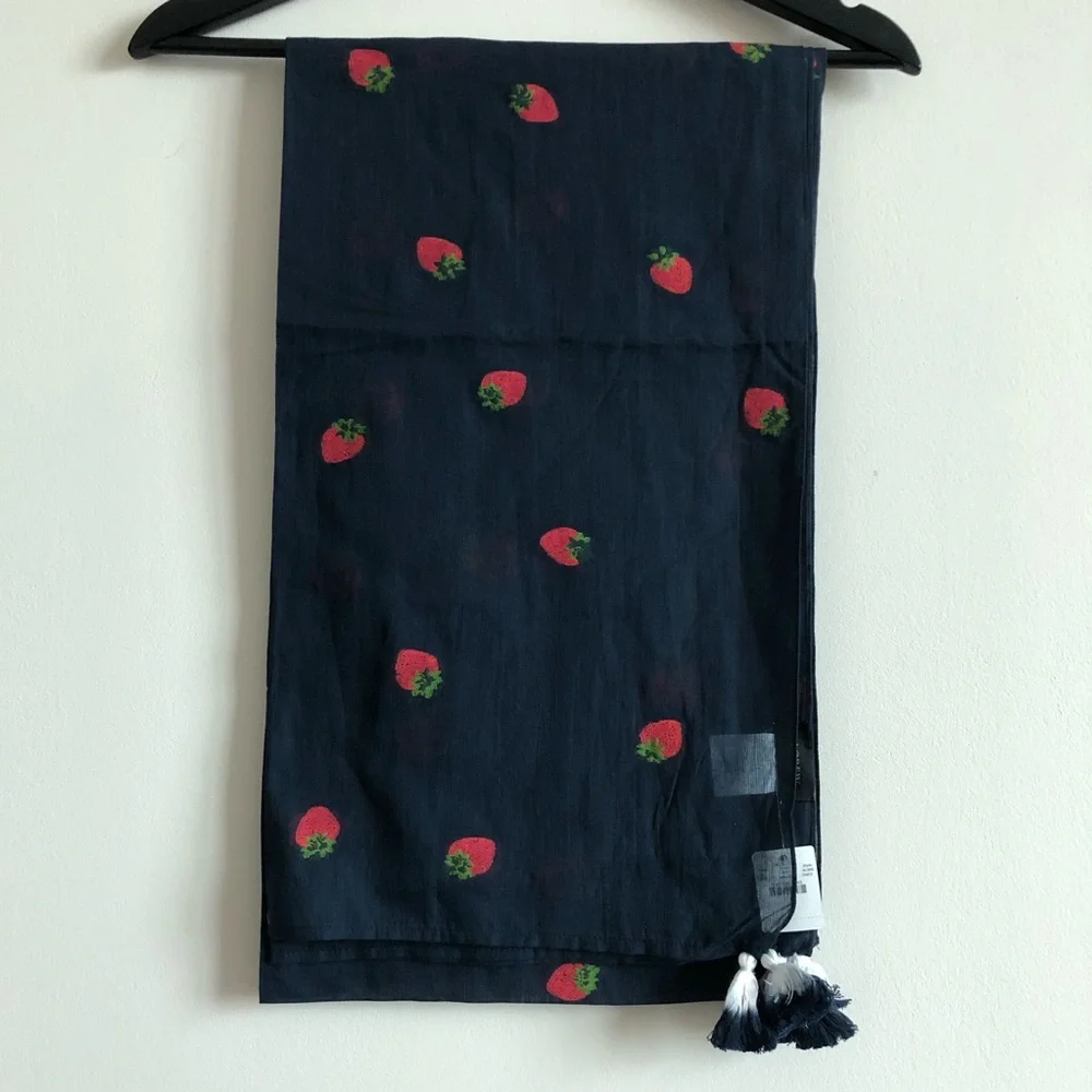 J.Crew Cotton Scarf W/ Embroiled Strawberries